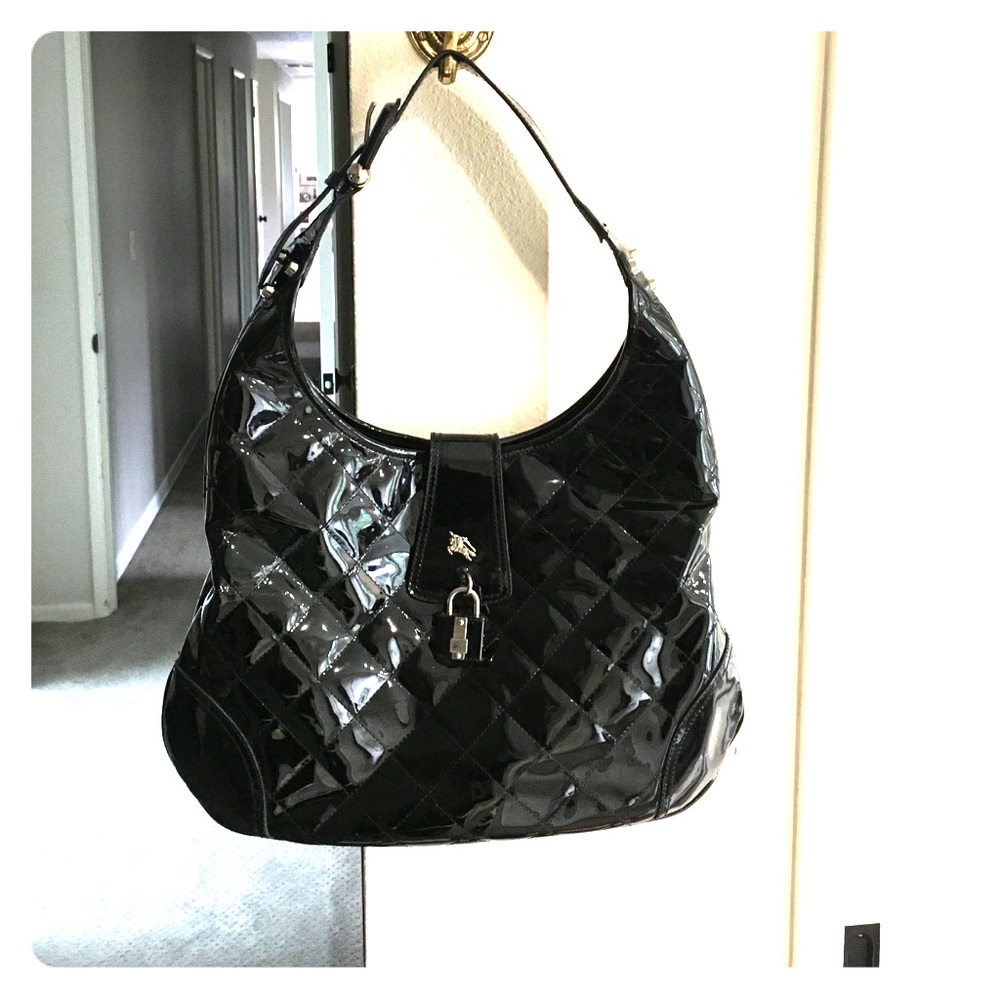 Rare Burberry black patent leather shoulder bag