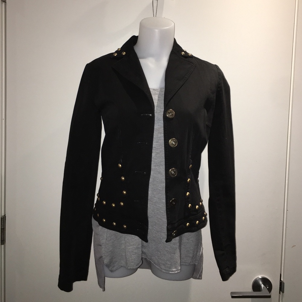 Black Denim MOSCHINO Jacket W/ Gold Studs, size 6.