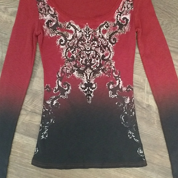 MISS ME RUST TO BROWN OMBREE SCOOP NECK SHIRT - Picture 2 of 5