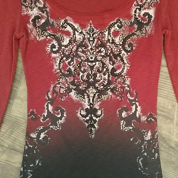 MISS ME RUST TO BROWN OMBREE SCOOP NECK SHIRT - Picture 3 of 5