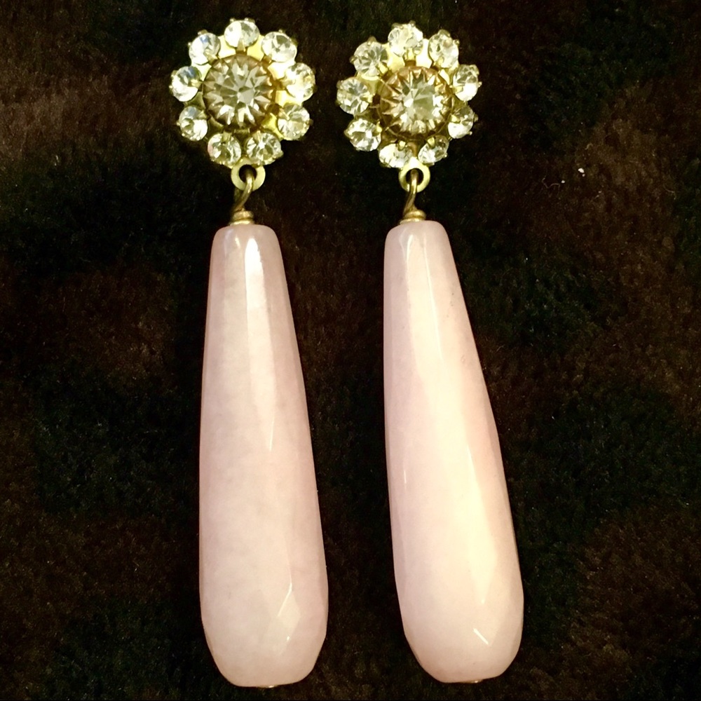 Anthropologie Rhinestone & Pink Opal Drop Earrings