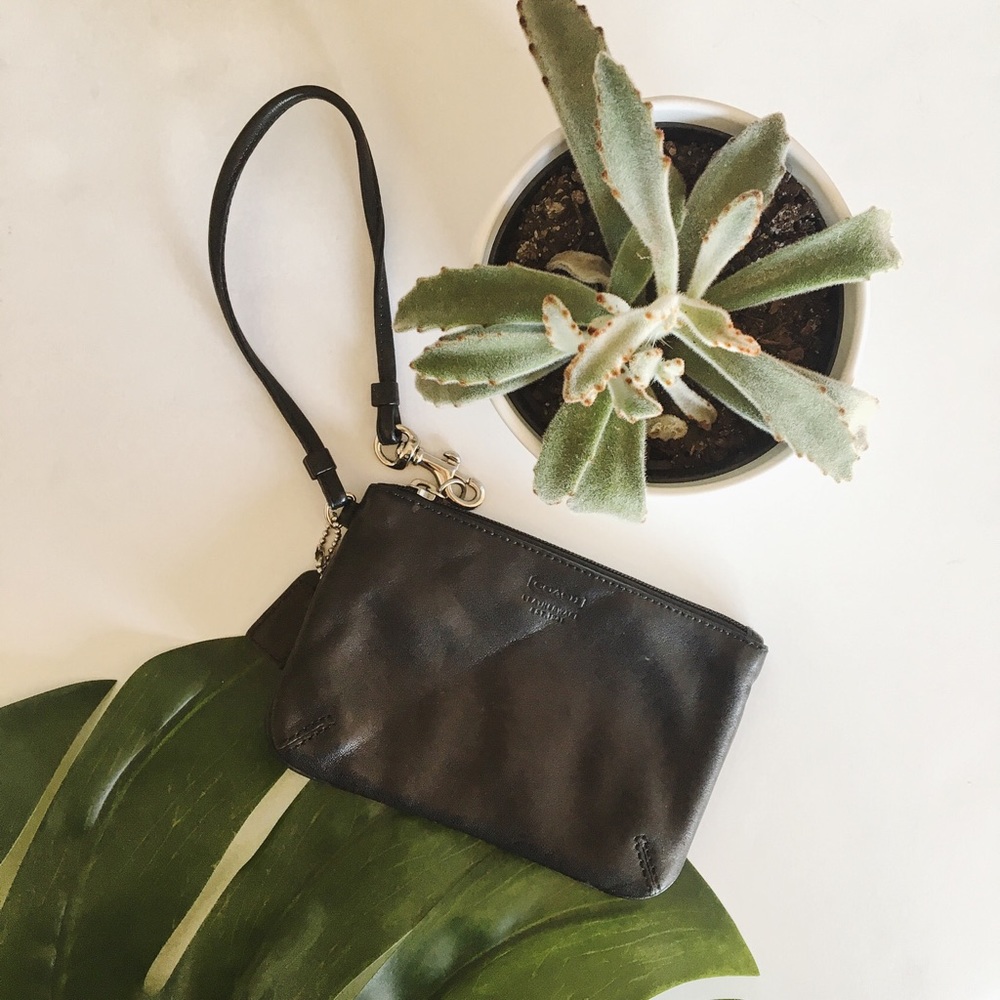 Black Leather Coach Wristlet