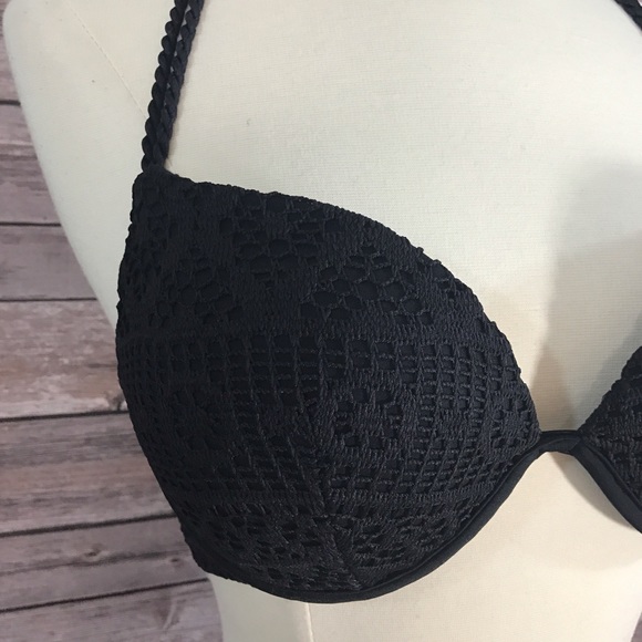 VS Bikini Swim Top Crochet Tassel Black Push Up - Picture 3 of 4