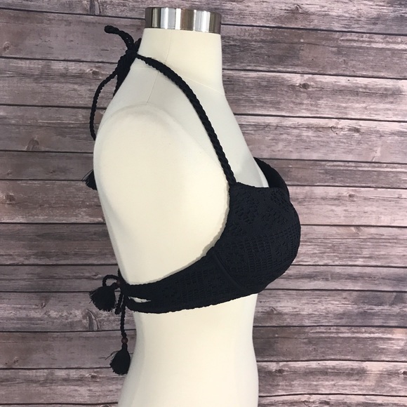 VS Bikini Swim Top Crochet Tassel Black Push Up - Picture 4 of 4