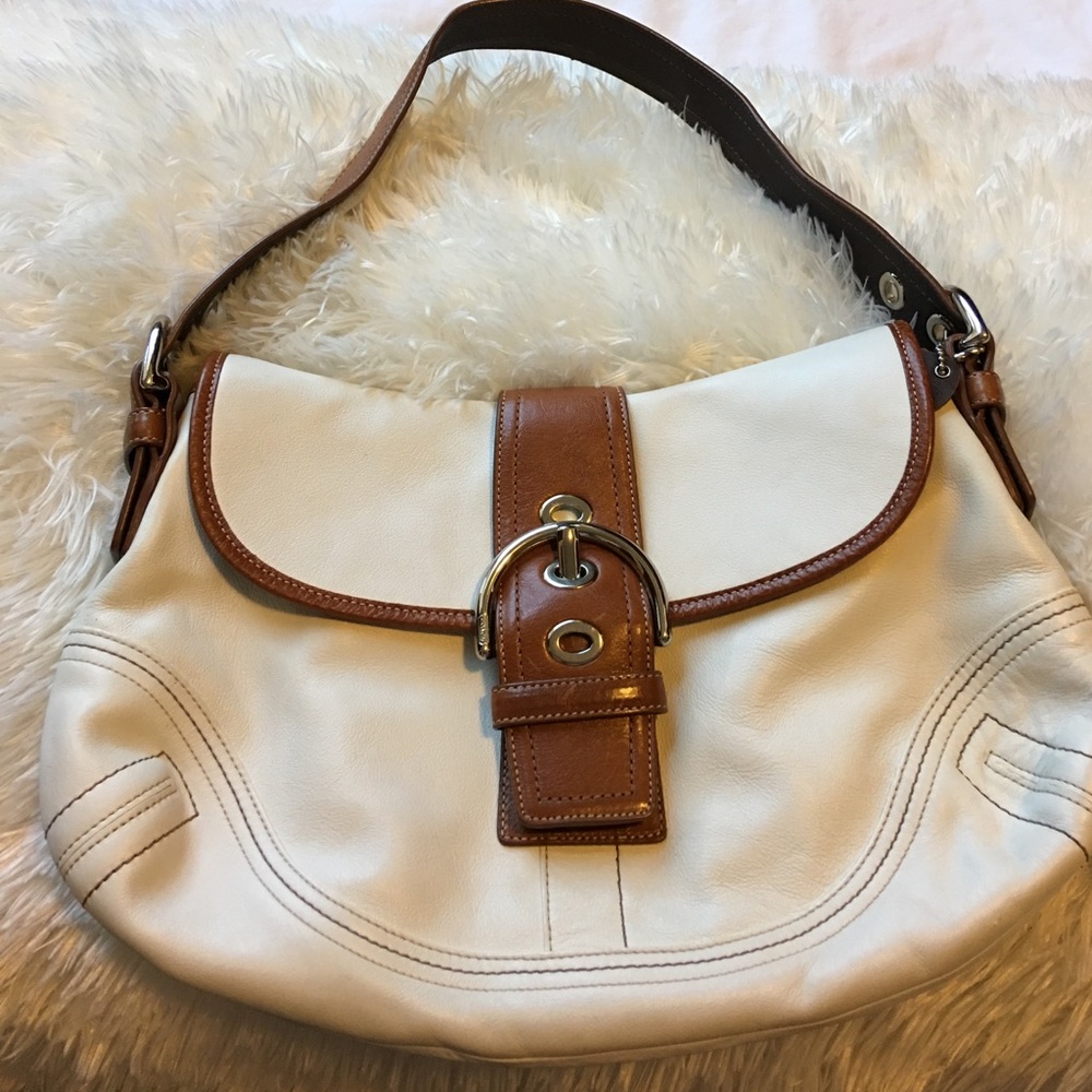 Off white & brown leather coach purse