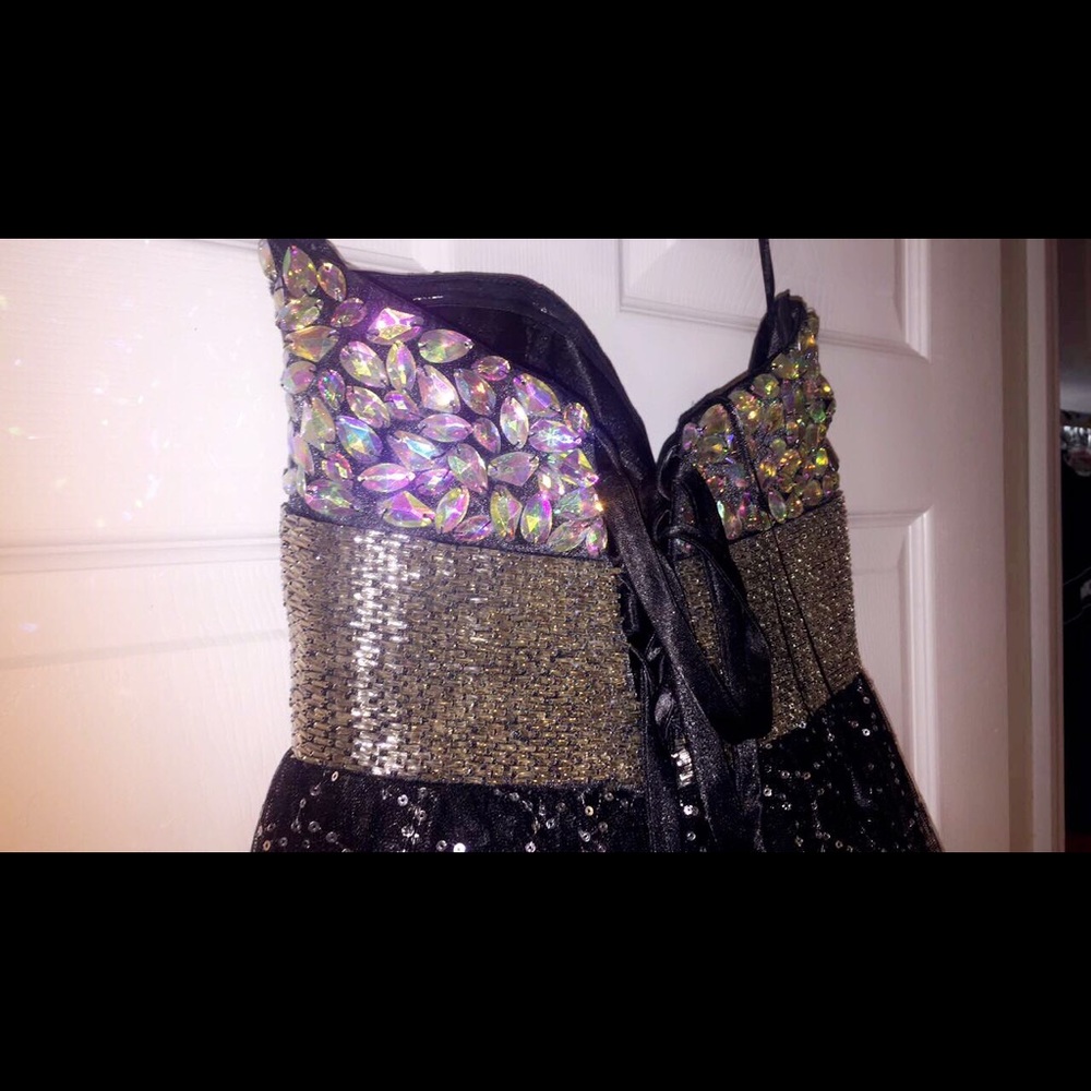 Alyce Paris Black/Silver B'Dazzle Corset Dress