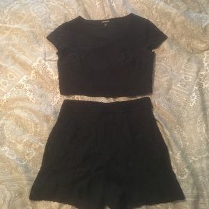 Express Black Lace Crop Top and High Waisted Short