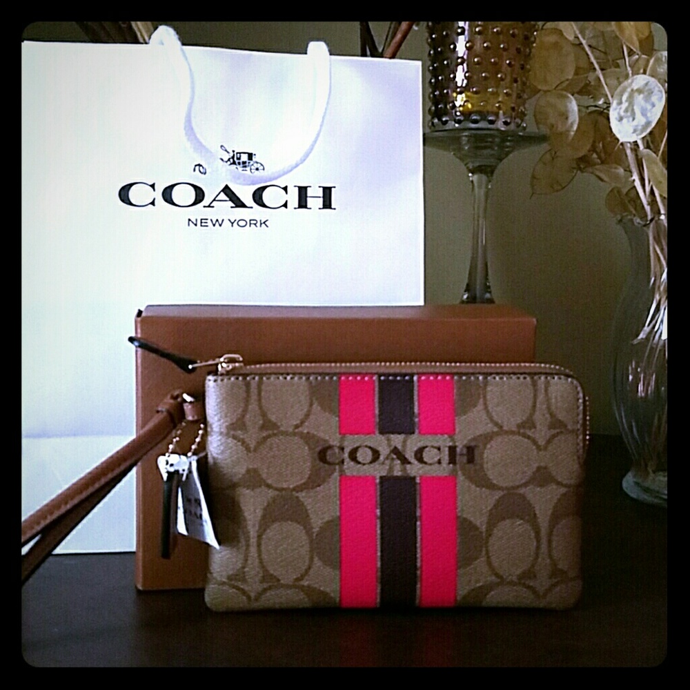 Authentic Coach Varsity Stripe Wristlet - Box Incl