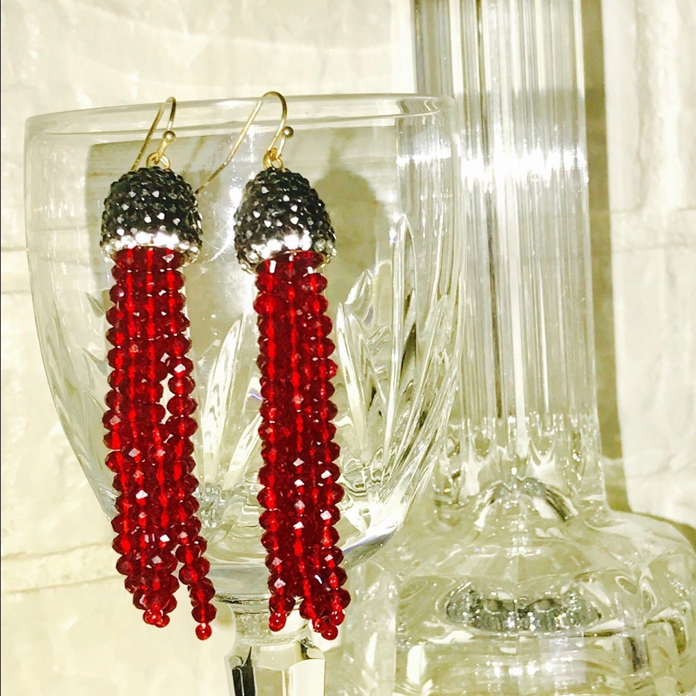 Red & black sparkly dangle earrings