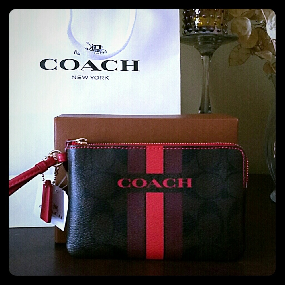 Authentic Coach Varsity Stripe Wristlet - Box Incl