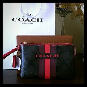Authentic Coach Varsity Stripe Wristlet - Box Incl