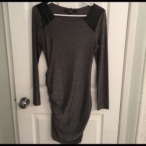 Guess Gray Leather Shoulder Jersey Dress
