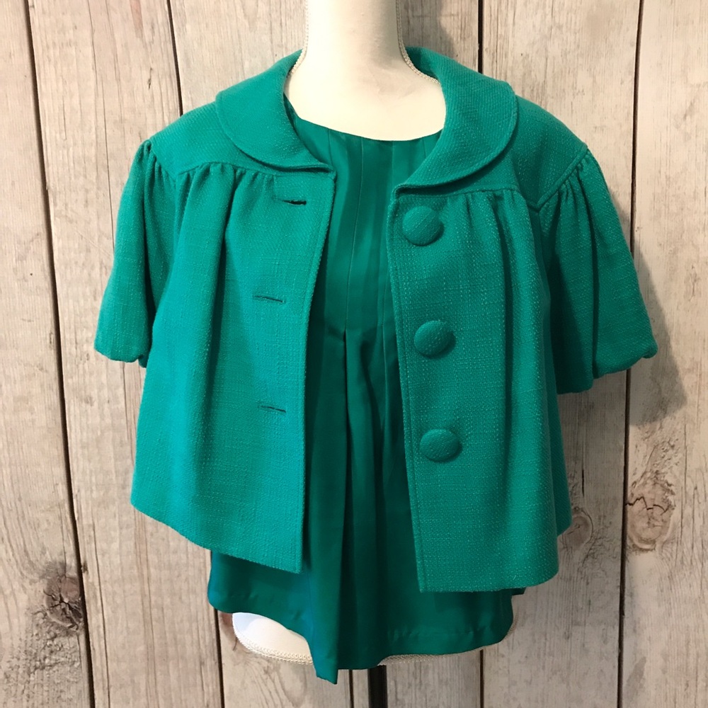 Chelsea & Theodore cropped jacket/silk shell