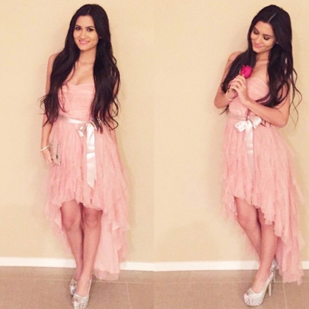 Pink ruffled high low dress