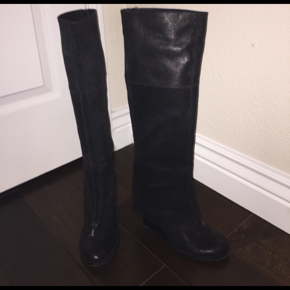 Vince Camuto black leather knee high boots