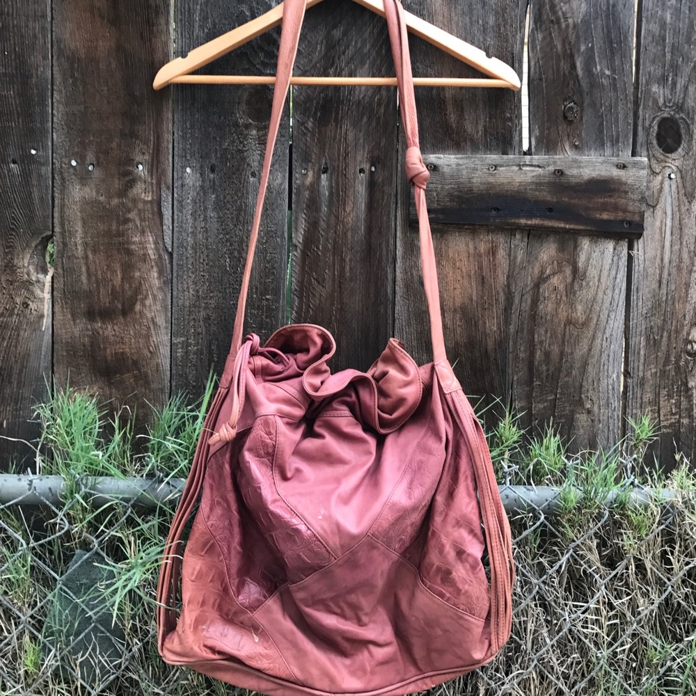 Vintage leather drawstring satchel