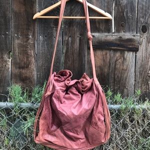 Vintage leather drawstring satchel