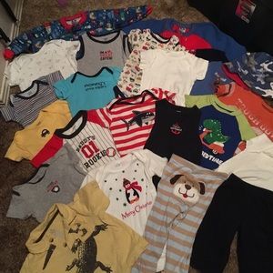 21 lot 18-24 month boy footy PJs, onesies, shirts