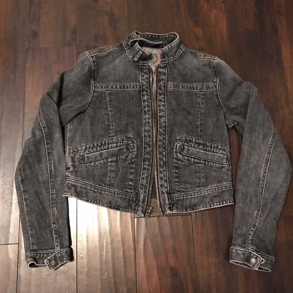 Gap 1969 Grey Black Motorcycle Moto Denim Jacket