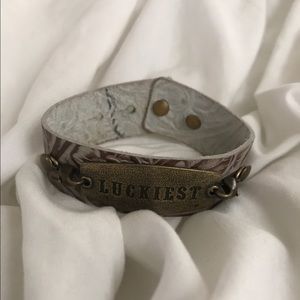 "Luckiest" Embossed Leather Wrap Bracelet