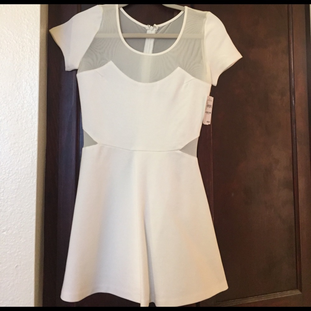 White mesh/stretch mini skater dress