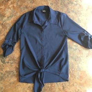 Sheer blue button up shirt