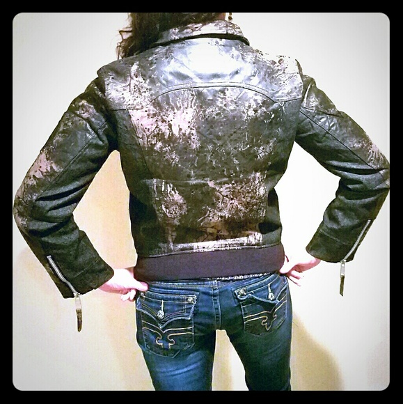 1 XL LEFT 🔶DISTRESSED LEATHER MOTO JACKET - Picture 2 of 8