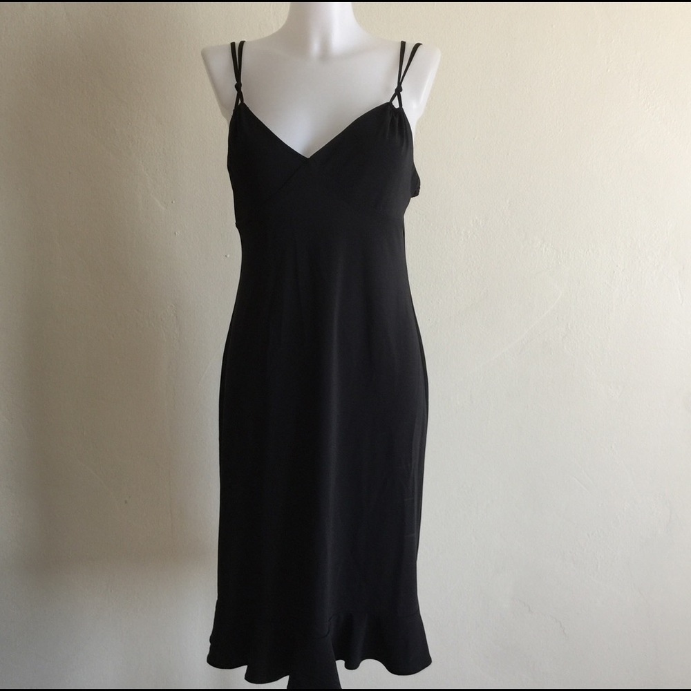 BCBGMAXAZRIA Black Sleeveless Flounce Dress Sz L