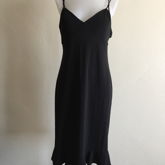 BCBGMAXAZRIA Black Sleeveless Flounce Dress Sz L - Picture 5 of 6