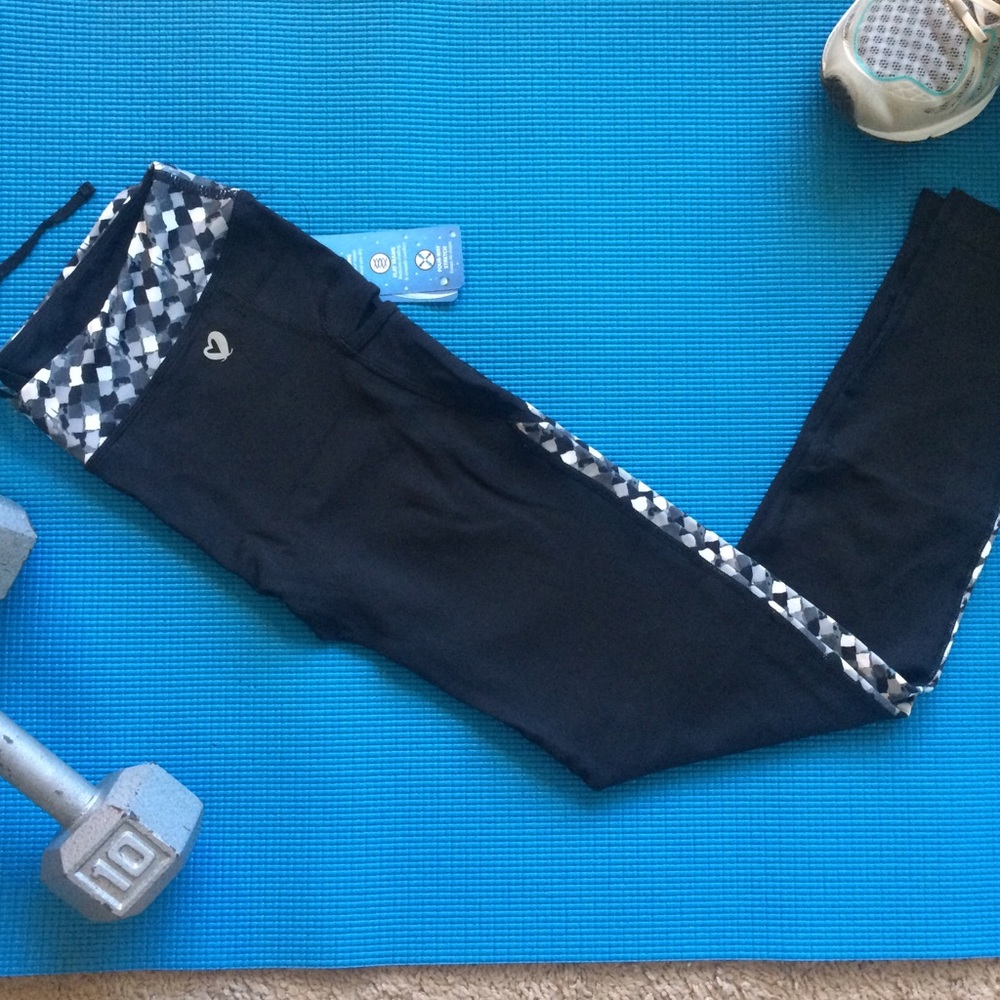 Black draw string leggings with silver trim