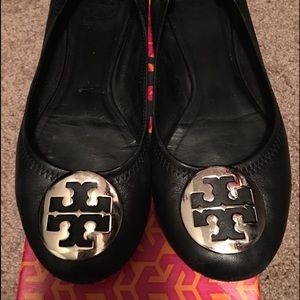 Authentic Tory Burch Reva Ballet Black/Silver