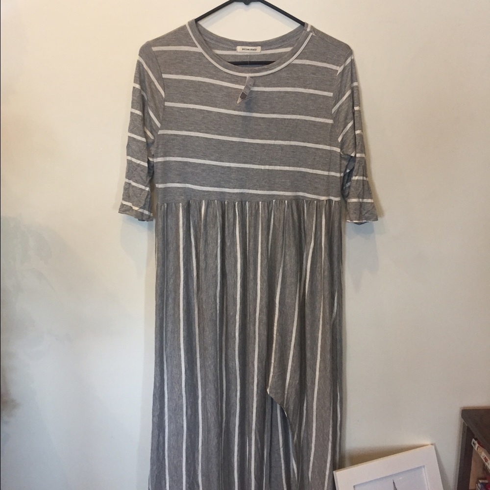 Grey and white stripped maxi dress