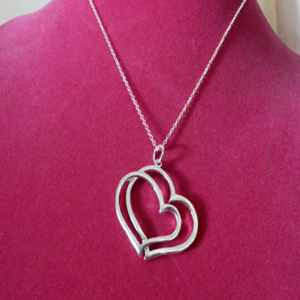Double Heart 925 Sterling Silver Necklace