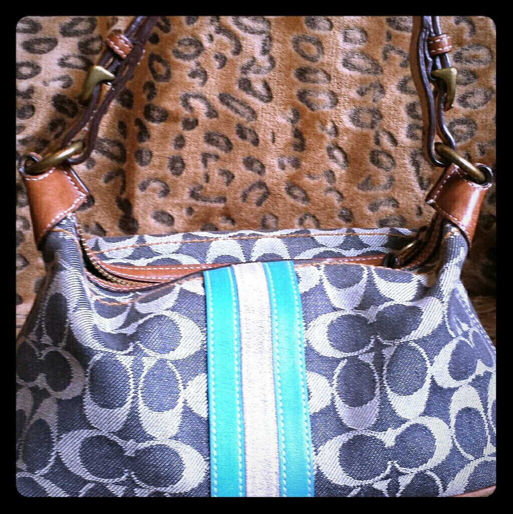 Coach Black Signature Logo demi bag in turquiose