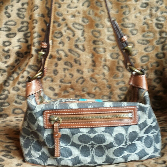 Coach Black Signature Logo demi bag in turquiose - Picture 3 of 6