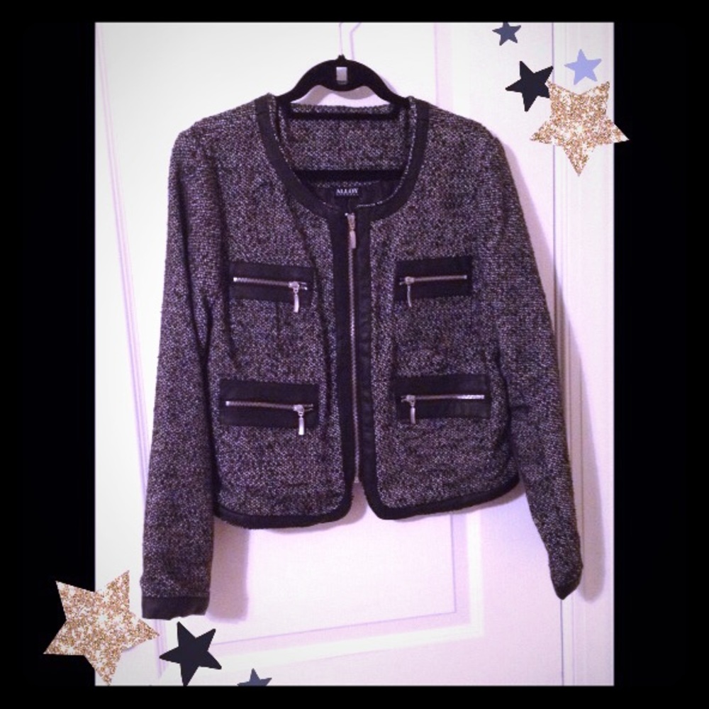 Grey Tweed and Black Leather Jacket
