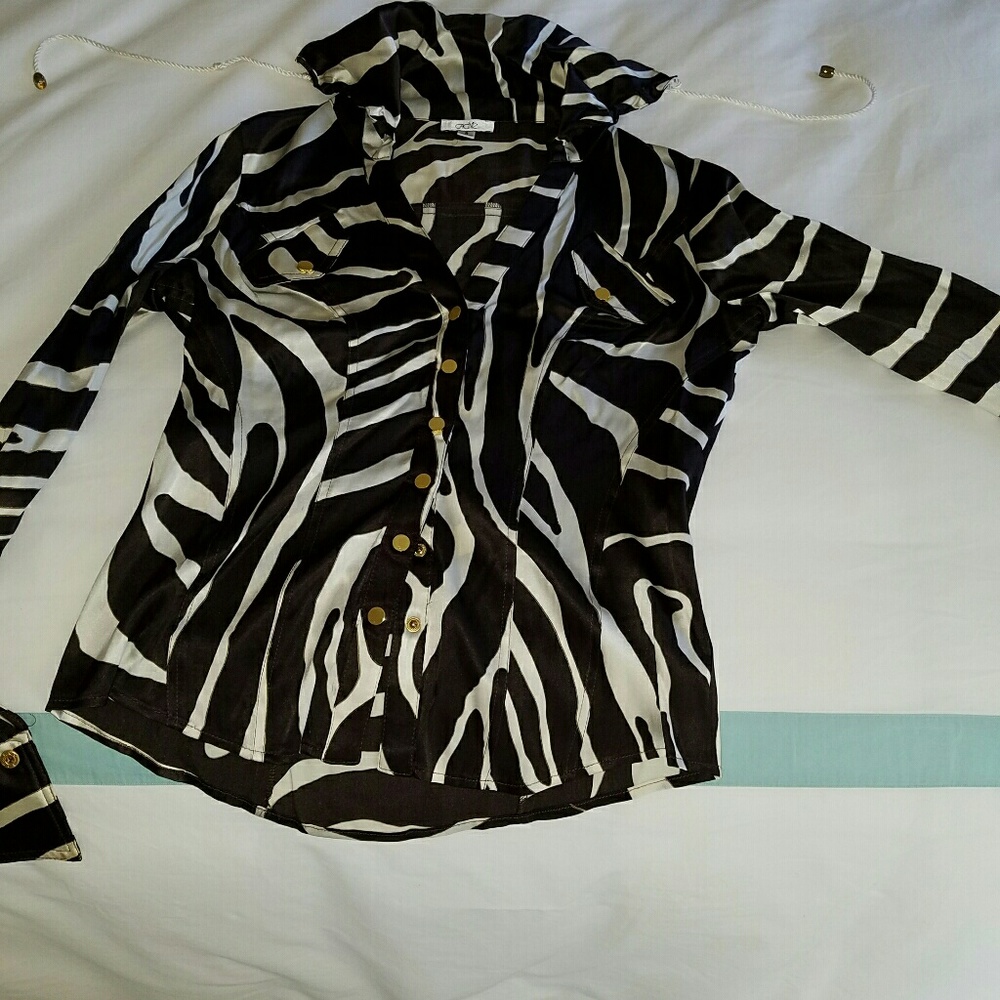 Silk Cache Blouse White n DarkBrown AnimalPrint