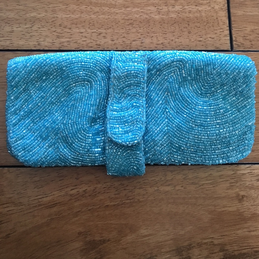Beaded light blue clutch. NYC Fashion exclusive