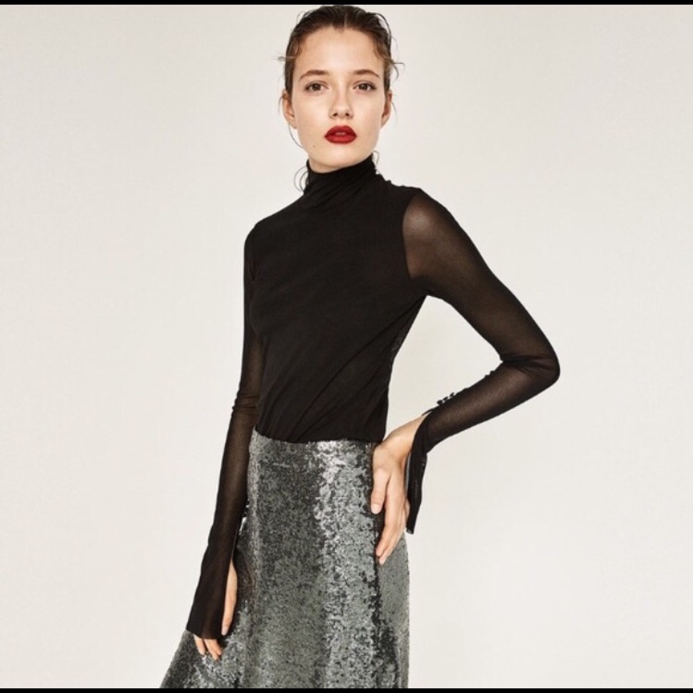 ISO ZARA TULLE TURTLENECK TOP IN SZ SMALL