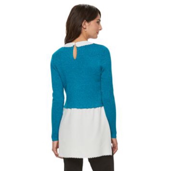 Elle Turquoise Scalloped Mock-Layer Sweater NWT - Picture 3 of 3