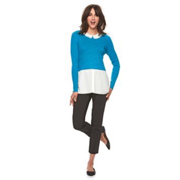 Elle Turquoise Scalloped Mock-Layer Sweater NWT - Picture 2 of 3