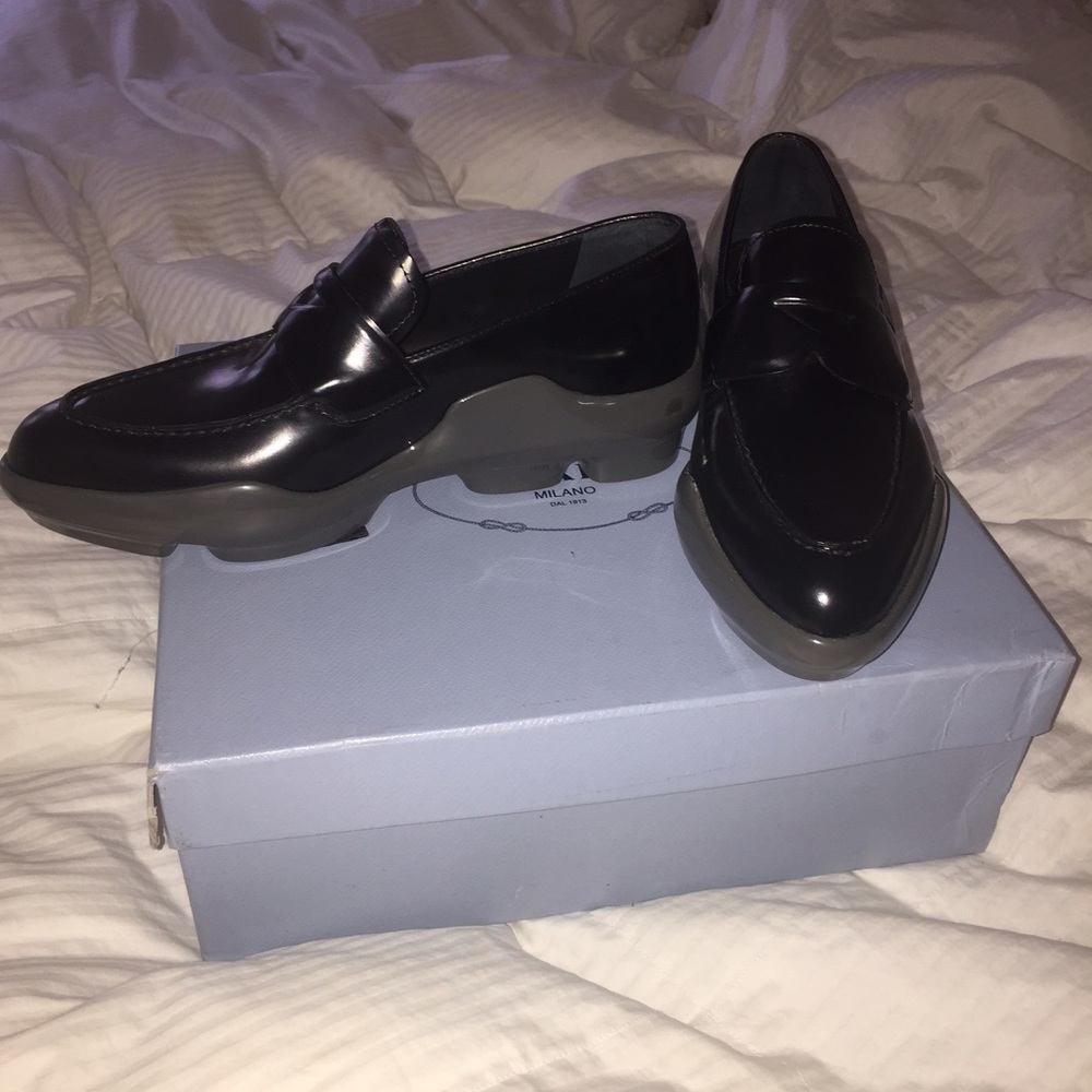 Prada loafers black and gray size 37 NIB