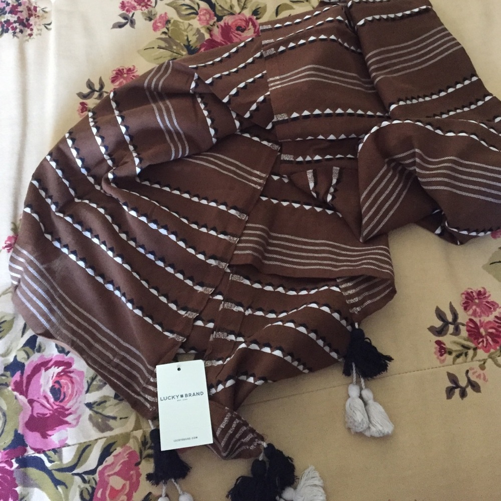 NWT Lucky Brand brown embroidered stripe scarf