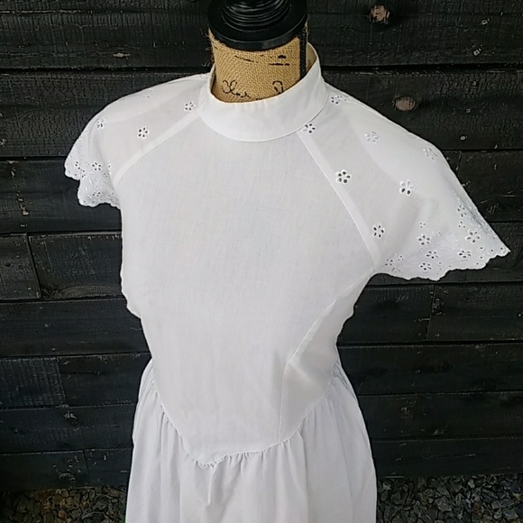 Vintage Eyelet White Midi Wedding Boho Dress - Picture 2 of 4