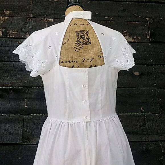 Vintage Eyelet White Midi Wedding Boho Dress - Picture 3 of 4