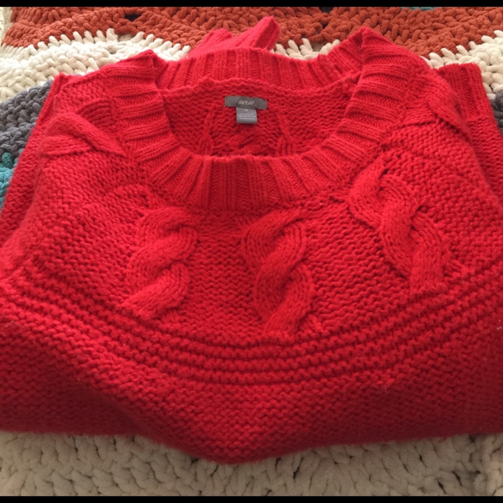 Aerie red crew sweater