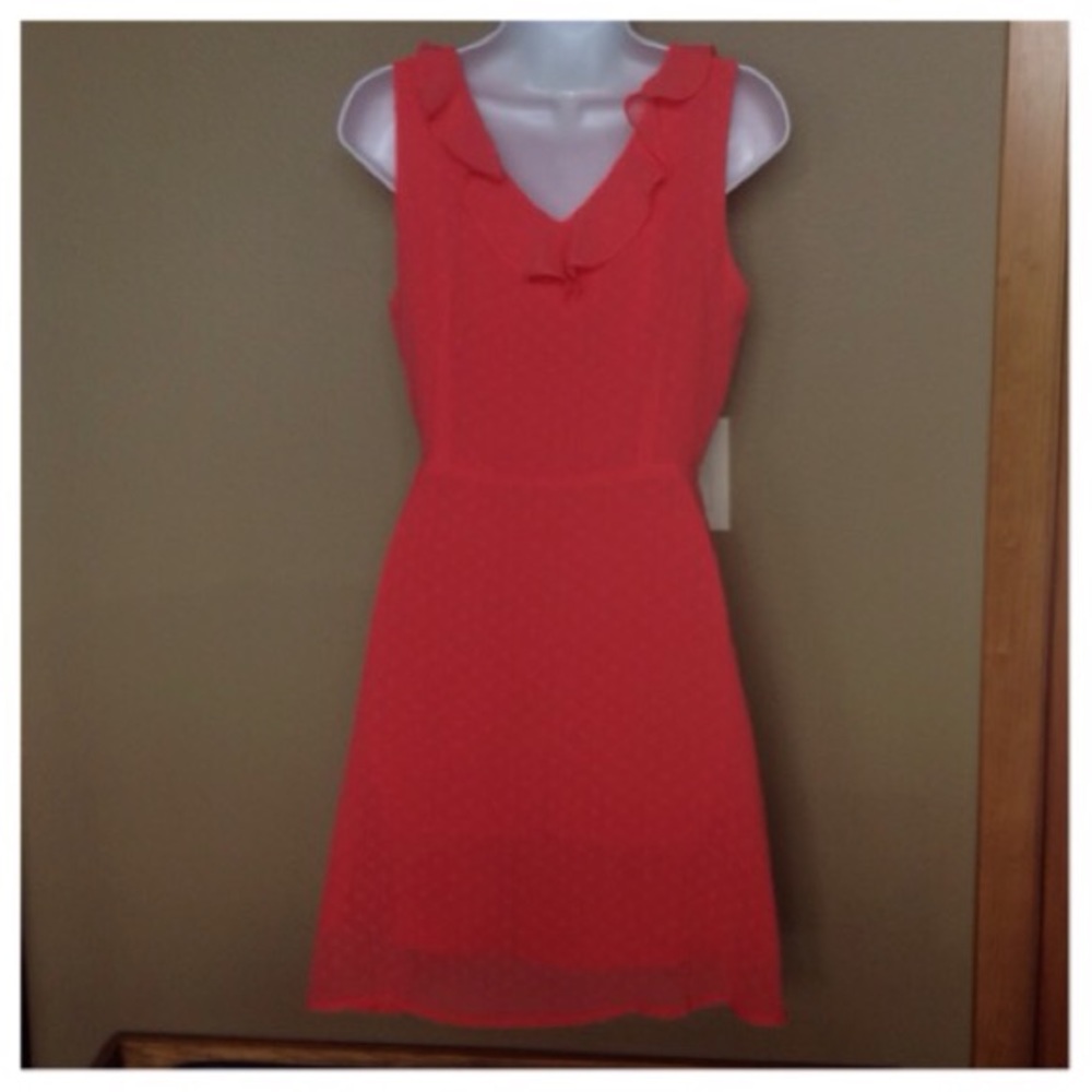 🍃💕NWT Coral Ruffle Pin Dot Tie Wrap Dress - Picture 4 of 7