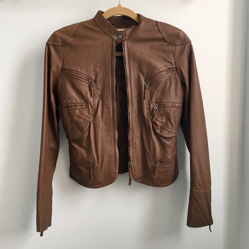 Max Studio Brown Real Leather Jacket