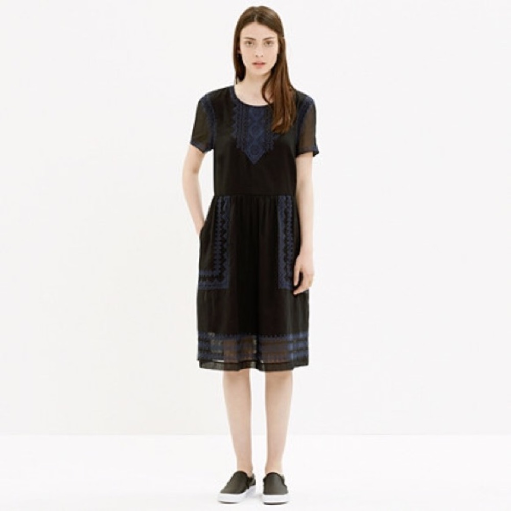 Madewell "Fortune" black embroidered dress $148
