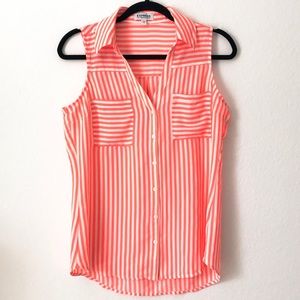Express bright orange and white button down tank